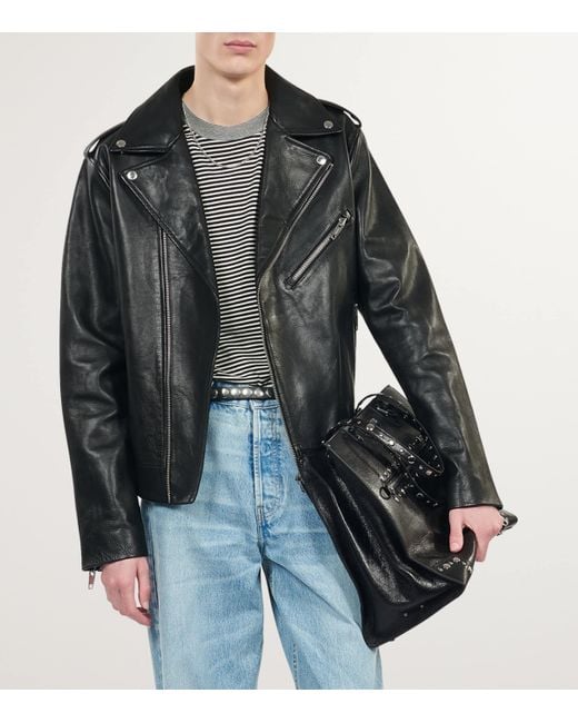 The Kooples Black Leather Biker Jacket for men