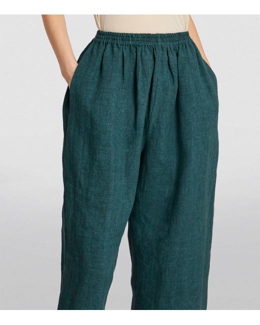 Eskandar Green Linen Cropped Japanese Trousers