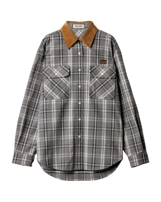 Miu Miu Gray Cotton Flannel Shirt