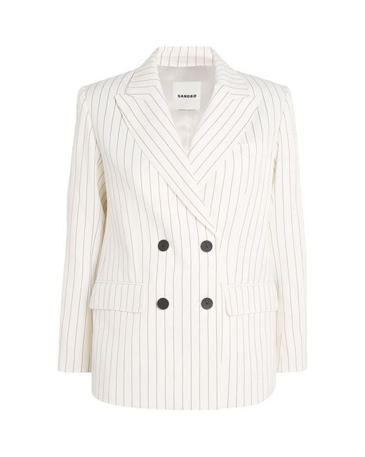 Sandro White Stripe Double-Breasted Blazer