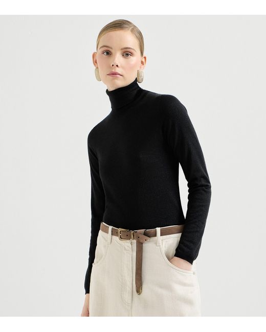Brunello Cucinelli Black Cashmere-Silk-Blend Rollneck Sweater