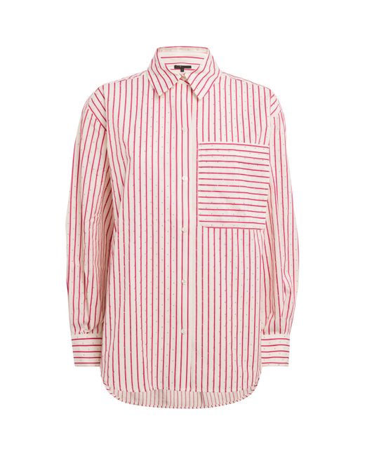 Maje Pink Rhinestone-Embellished Striped Shirt