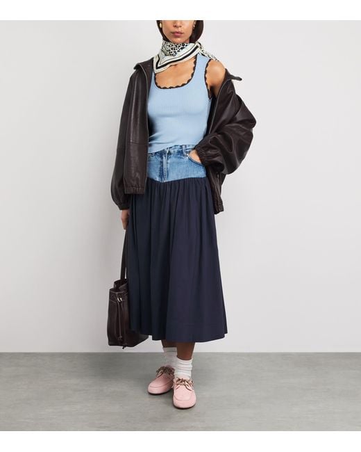 Sandro Blue Crochet-Trim Tank Top