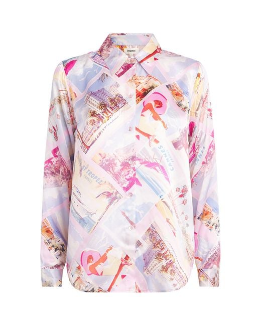 L'Agence Pink Silk Printed Tyler Blouse