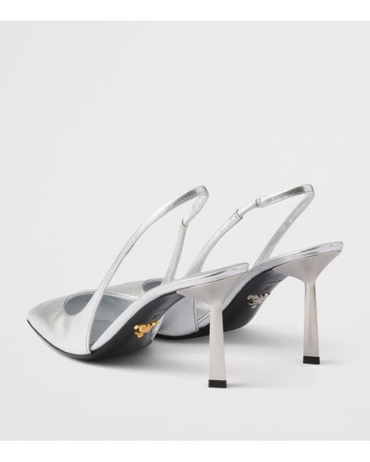 Prada White Saffiano Leather Slingback Pumps 75