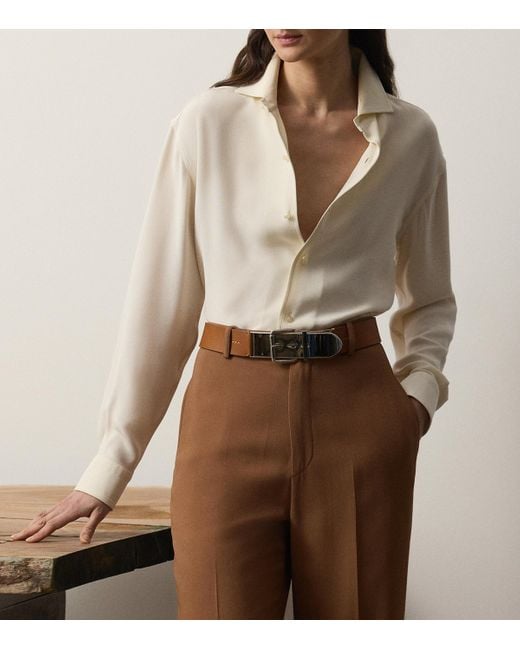 Ralph Lauren White Silk Collared Blouse