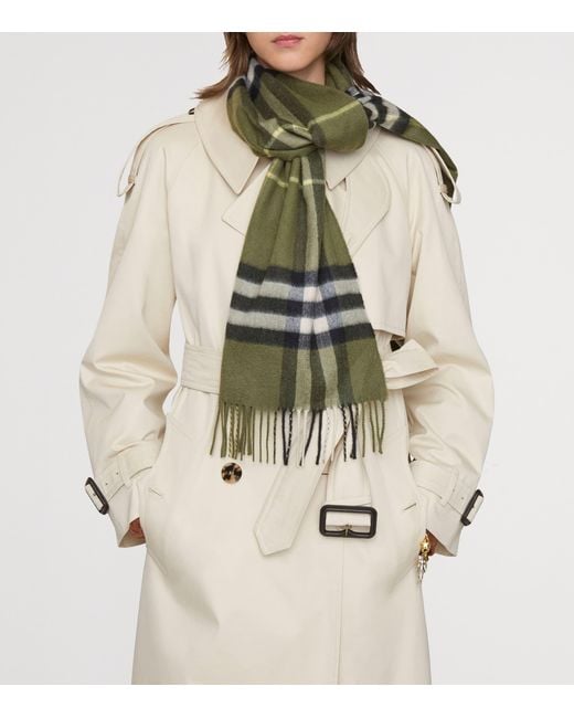 Burberry Green Cashmere Check Scarf