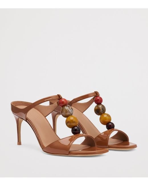Malone Souliers Brown Patent Leather Beaded Lena Heeled Sandals 70