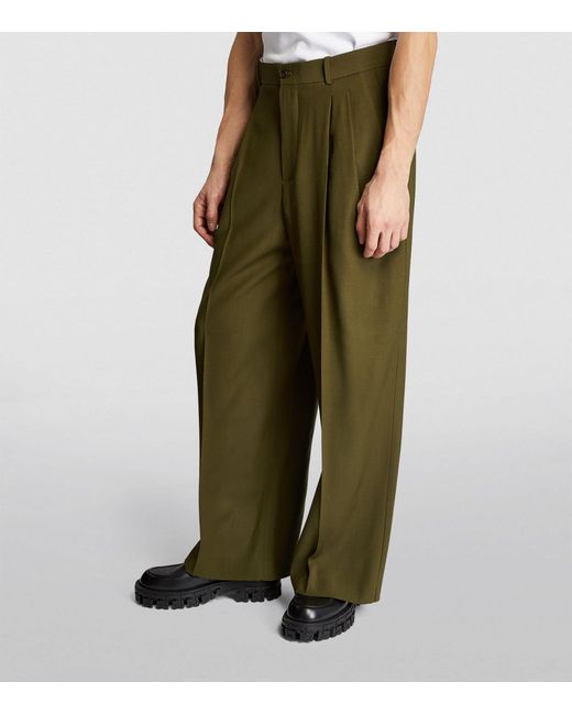 Hed Mayner Green Oversized Wool Trousers for men