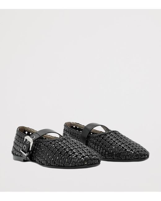 AllSaints Black Woven Leather Sabine Ballet Flats