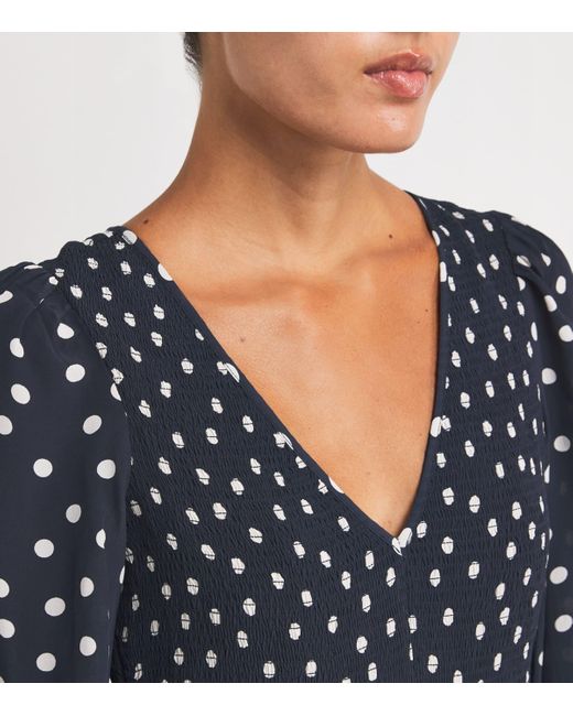 Rixo Blue Polka-Dot Brooke Midi Dress