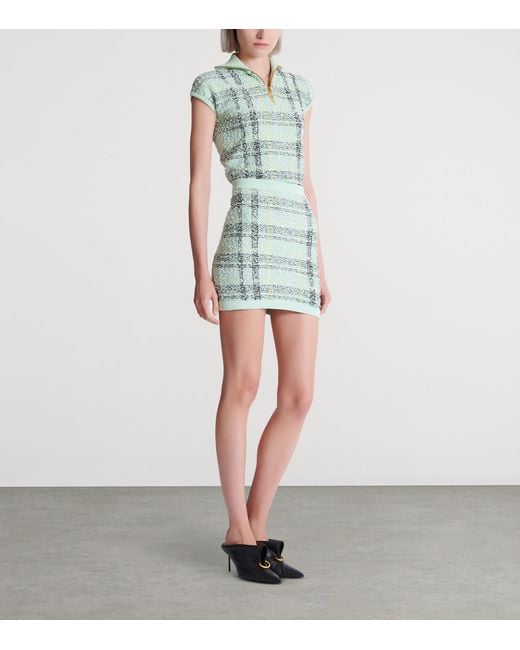 Balmain Blue Tweed Embellished Plaid Mini Skirt