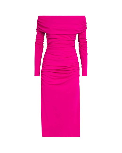 Carolina Herrera Pink Off-The-Shoulder Ruched Midi Dress