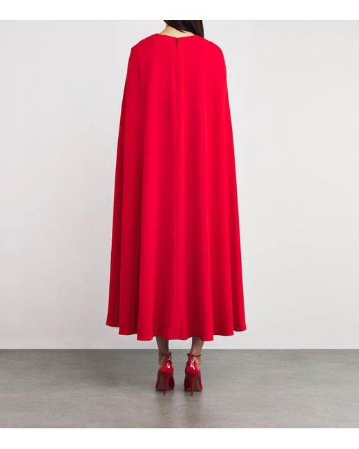 Roland Mouret Red Cady Caped Midi Dress