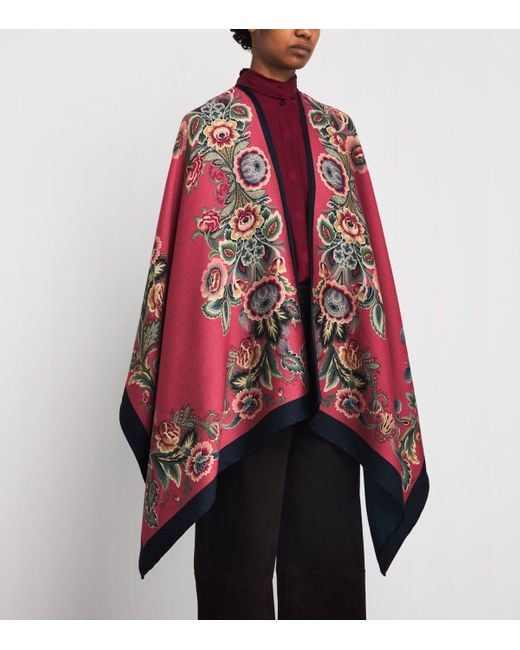 Etro Red Wool-Blend Floral Cape