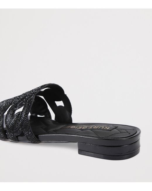 Kurt Geiger Black Leather Embellished Chain Sandals