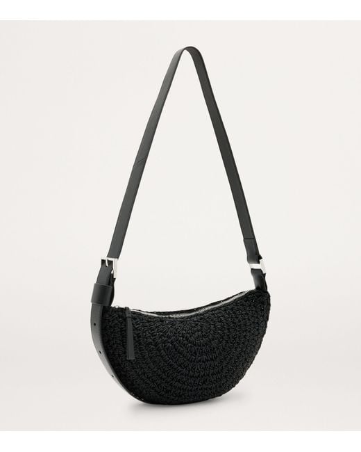 AllSaints Black Crochet Half Moon Cross-body Bag