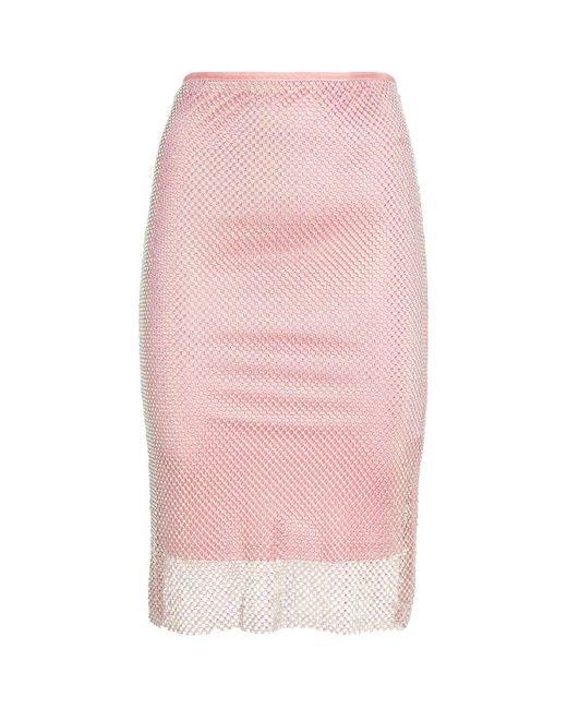 Sportmax Fishnet Crystal-Embellished Zinnia Skirt in Pink | Lyst