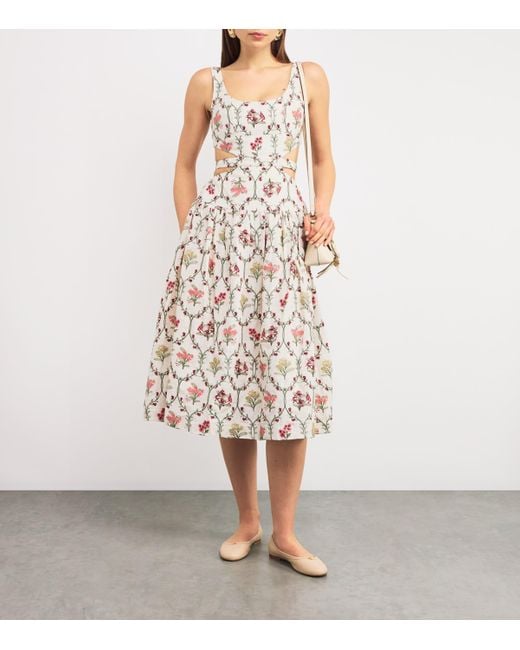 Agua Bendita White Linen Totumo Orquidea Midi Dress