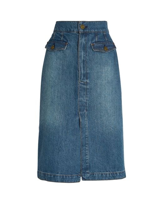 FRAME Blue Split-detail Denim Skirt