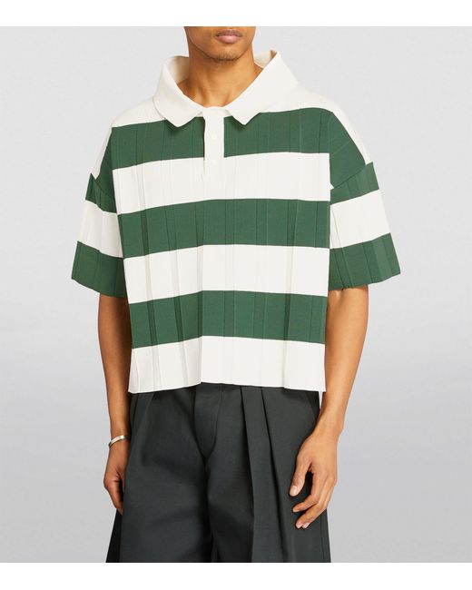 Jacquemus Green Striped Pleated Polo Shirt for men