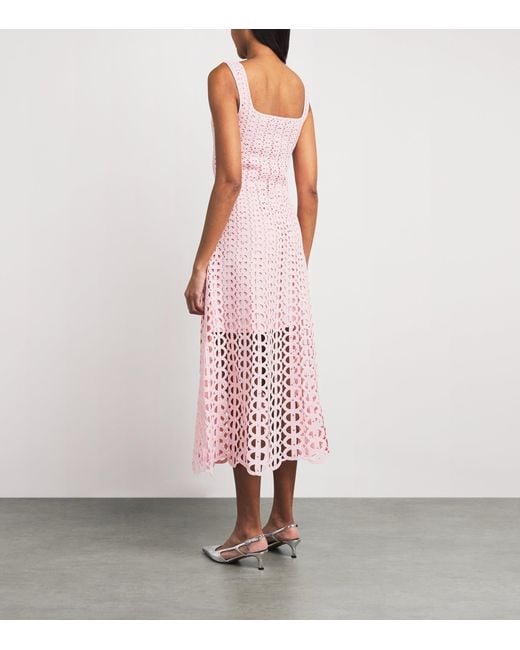 Maje Pink Embellished Crochet Midi Dress