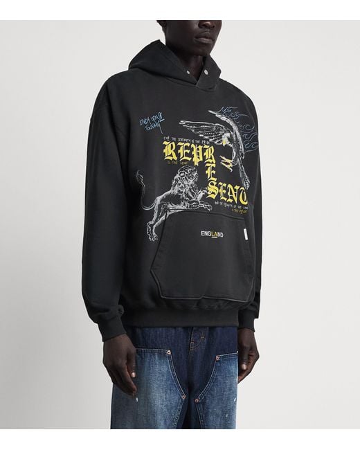 Represent Black Cotton Enemy Graphic Hoodie for men