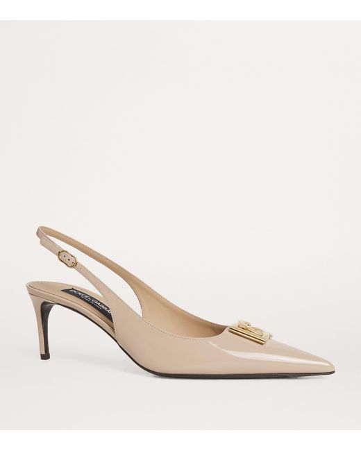 Dolce & Gabbana Metallic Patent Leather Logo Slingback Pumps 60