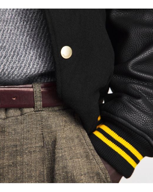 About Blank Black Leather-Wool Letterman Jacket for men