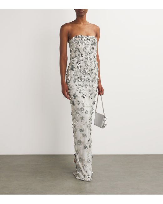 Pamella Roland White Floral Embellished Gown