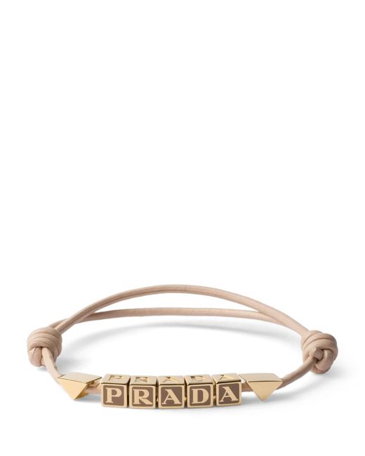 Prada Natural Nappa Leather Logo Bracelet