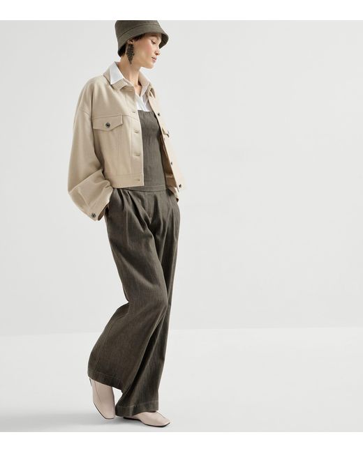 Brunello Cucinelli Gray Pleated Wide-Leg Jeans