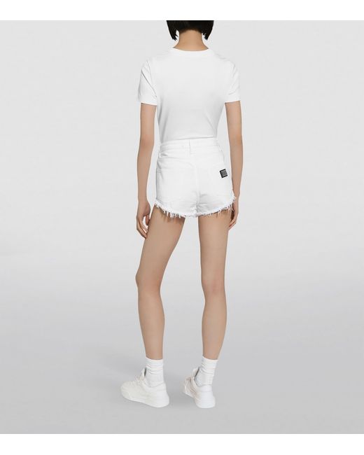 Dolce & Gabbana White Cotton Embroidered-Logo T-Shirt