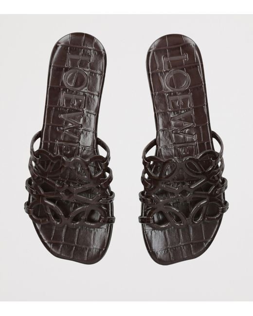Loewe Black X Paula's Ibiza Croc-Embossed Leather Petal Anagram Slides
