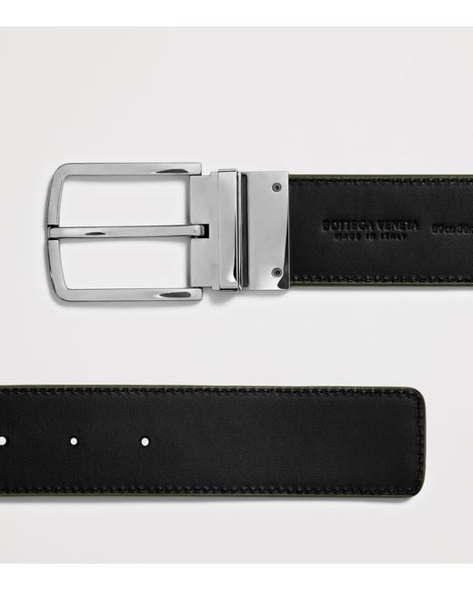 Bottega Veneta Green Leather Intrecciato Reversible Belt for men