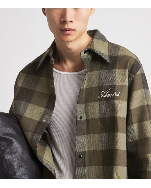 Amiri Green Cotton Flannel Check Shirt for men
