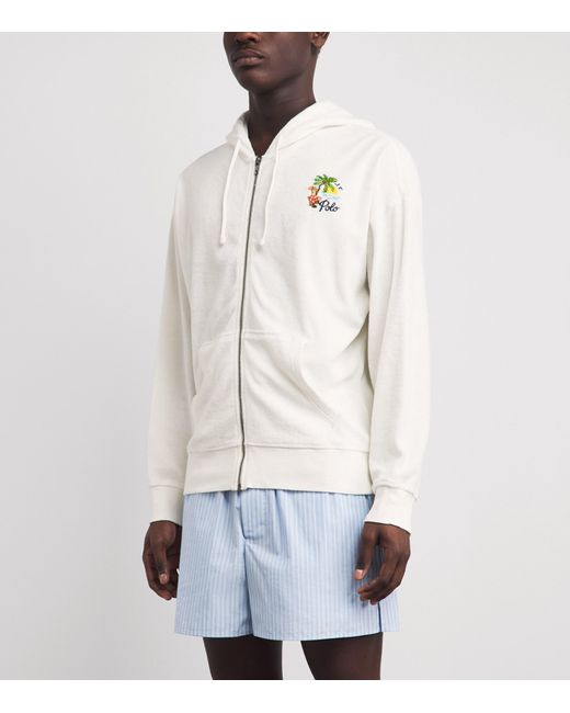 Polo Ralph Lauren White Cotton-Blend Palm Tree Zip-Up Hoodie for men
