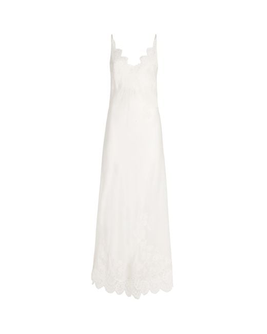 Carine Gilson White Silk Lace-Trim Julia Slip Dress