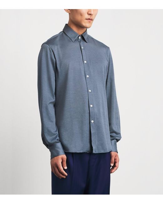 Canali Blue Cotton-Lyocell Jersey Shirt for men