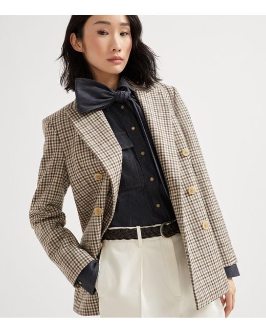 Brunello Cucinelli Natural Virgin Wool Flannel Check Blazer