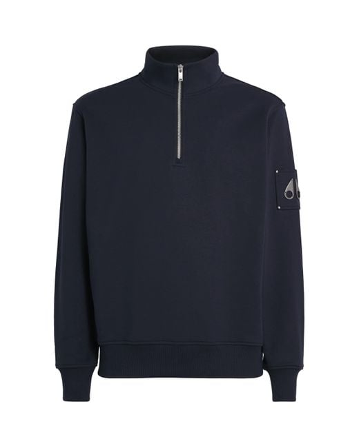 Moose Knuckles Blue Cotton Hartsfield Quarter-Zip Sweatshirt for men