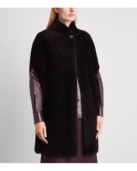 Kiton Black Shearling Cape