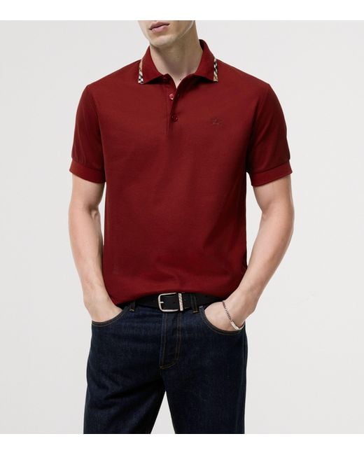 Burberry Red Apos;S Eddie Check-Trim Cotton Polo Shirt for men
