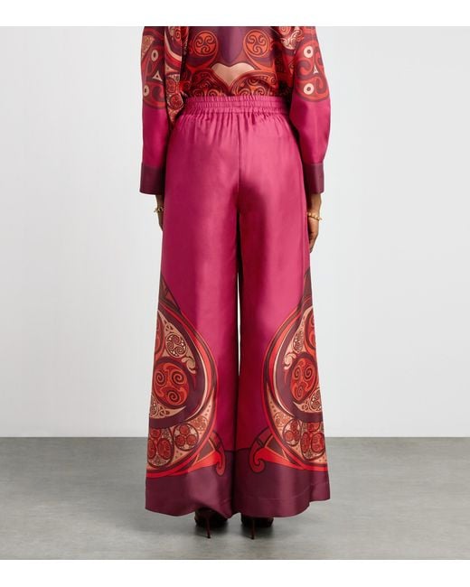 LaDoubleJ Red Silk Palazzo Placée Wide-Leg Trousers