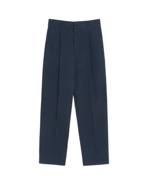 Valentino Garavani Blue Cotton Pleated Straight Chinos for men