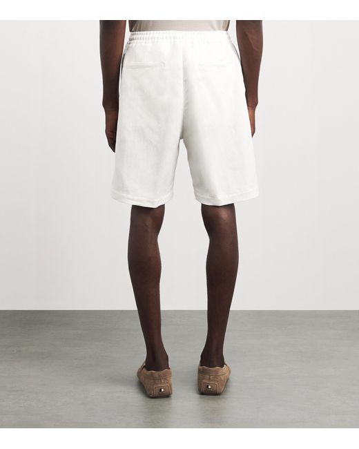 Canali White Linen-Silk Drawstring Shorts for men