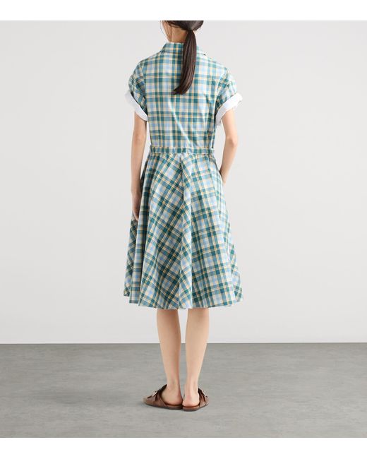 Prada Blue Cotton Check Shirt Dress