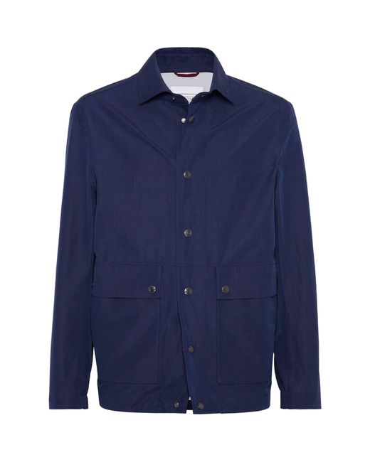 Brunello Cucinelli Blue Linen-silk Panama Overshirt for men