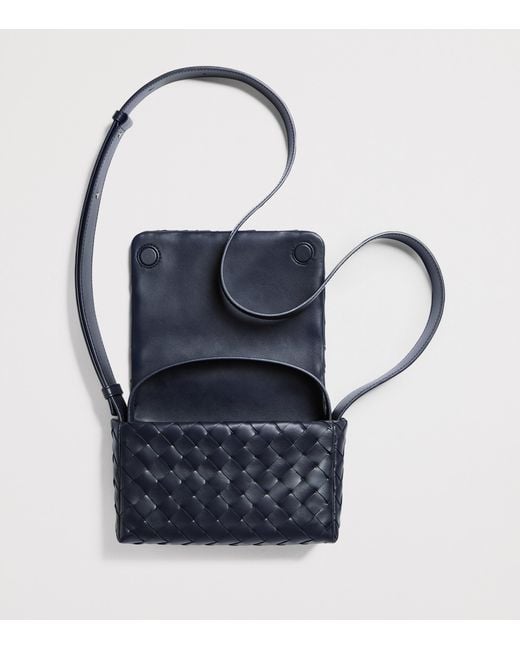 Bottega Veneta Blue Mini Leather Intrecciato Flap Cross-Body Bag for men