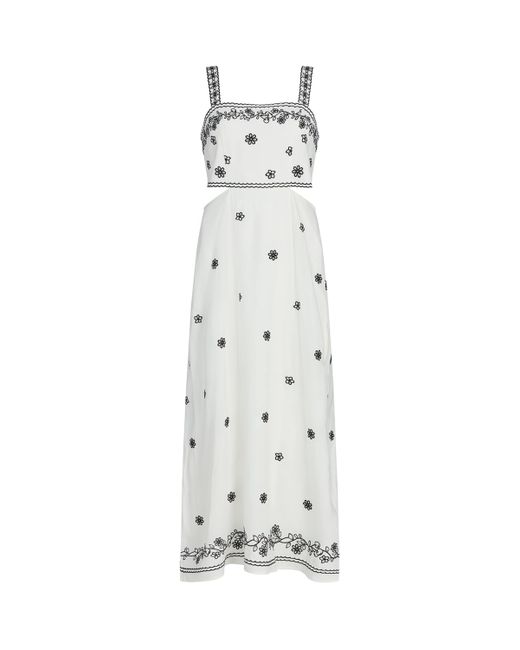 Maje White Linen-Blend Embroidered Cut-Out Maxi Dress